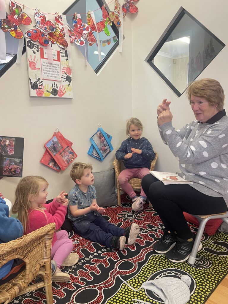 Judy sharing her joy for storytelling with our Heathridge Early Learning children